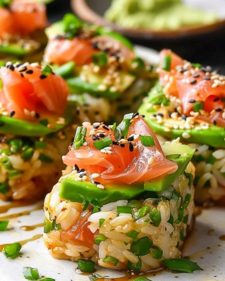 Crispy Rice Sushi Recipe with Smoked Salmon Avocado