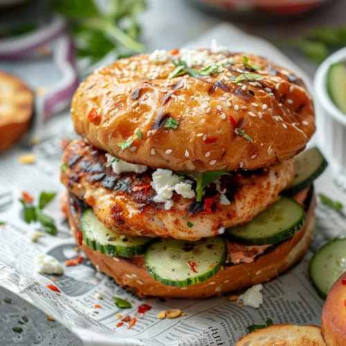 Grilled Turkey Burgers with Cucumber Salad