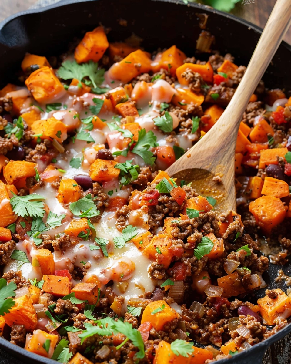 Southwest Ground Beef and Sweet Potato Skillet