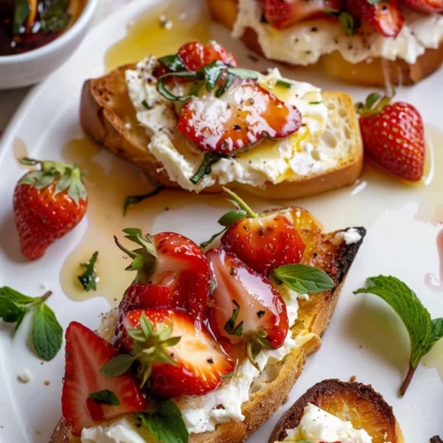 Marinated Goat Cheese Strawberry Crostini