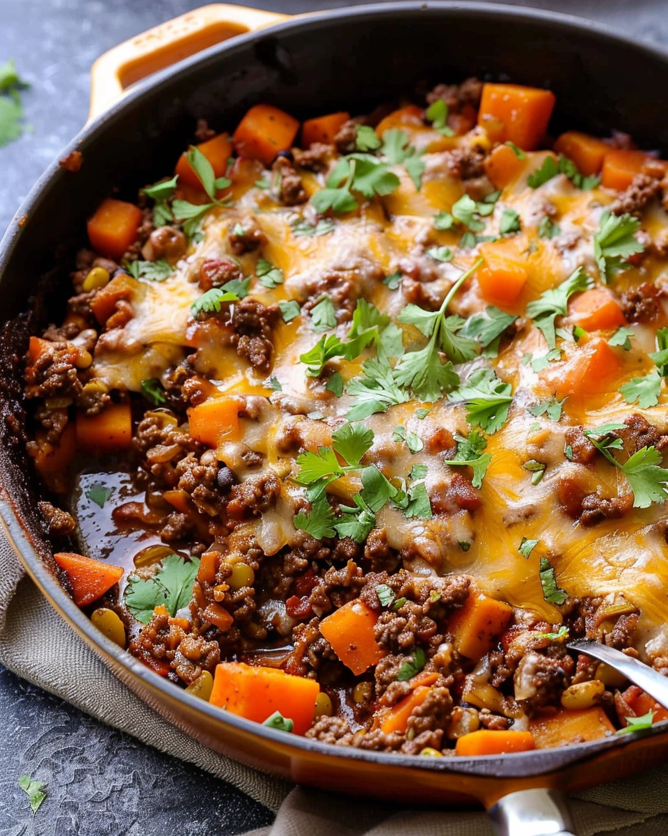 Southwest Ground Beef and Sweet Potato Skillet