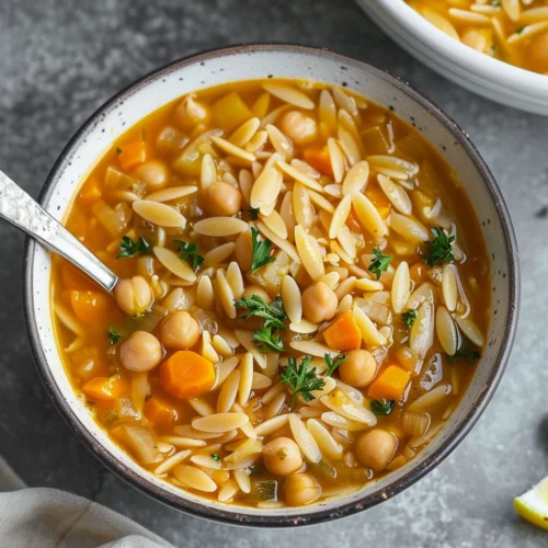 Vegan Lemon Chickpea Orzo Soup