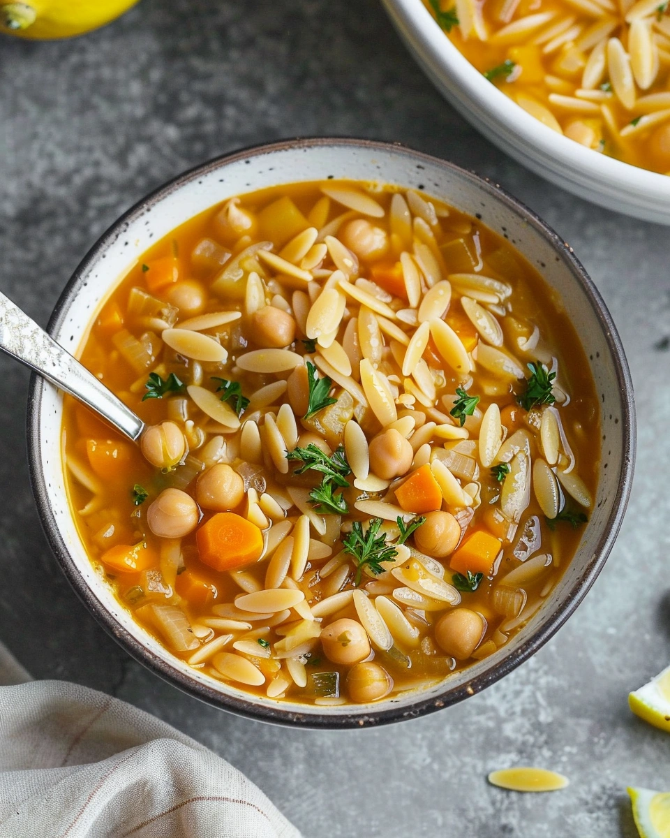Vegan Lemon Chickpea Orzo Soup