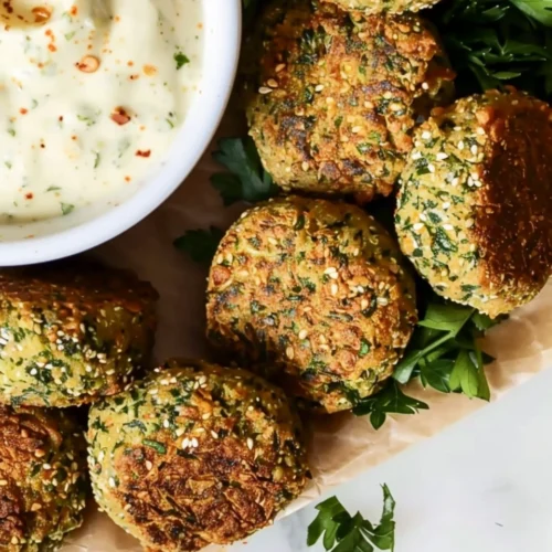 Baked Falafel Bites with Spicy Tahini Dip