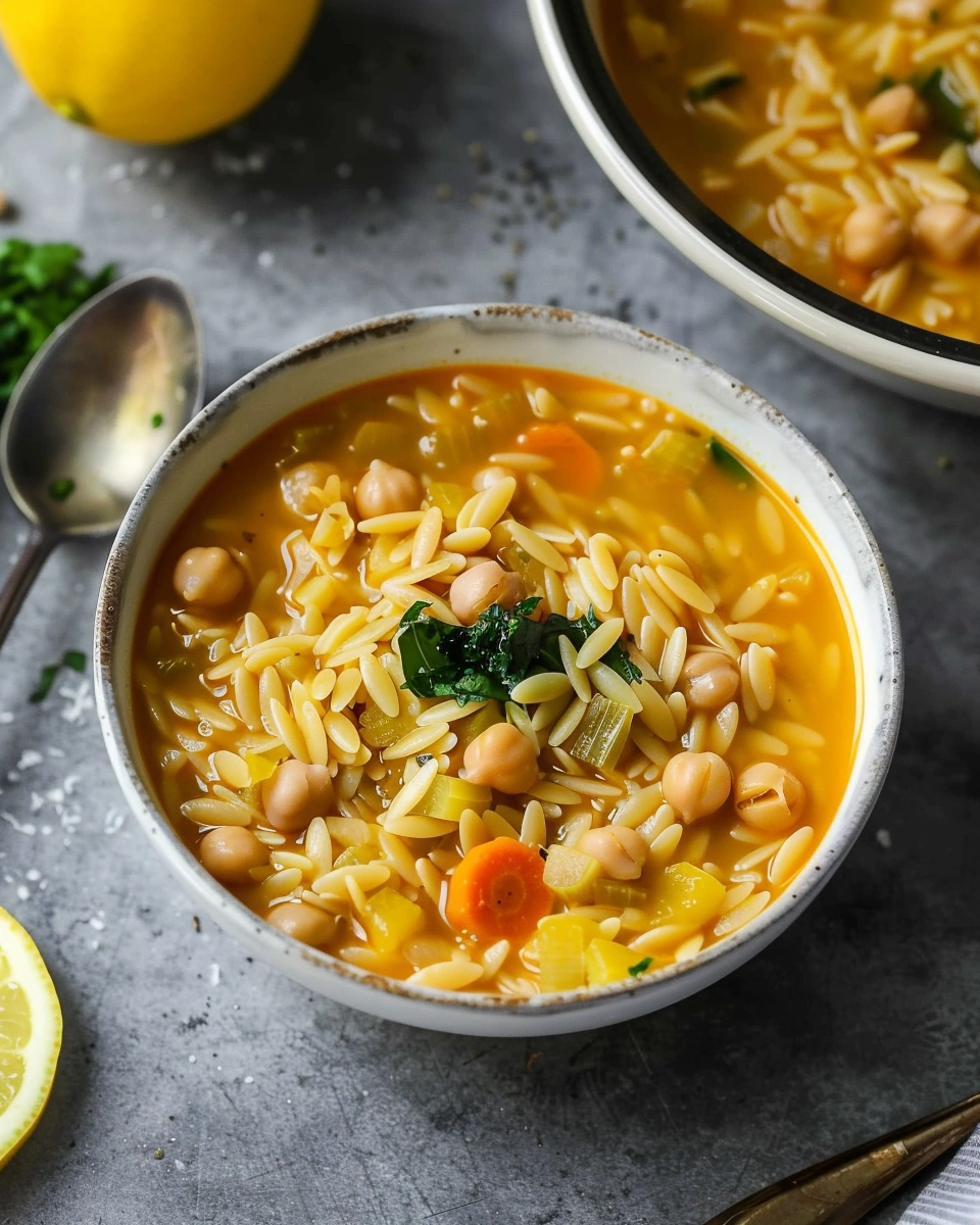 Vegan Lemon Chickpea Orzo Soup