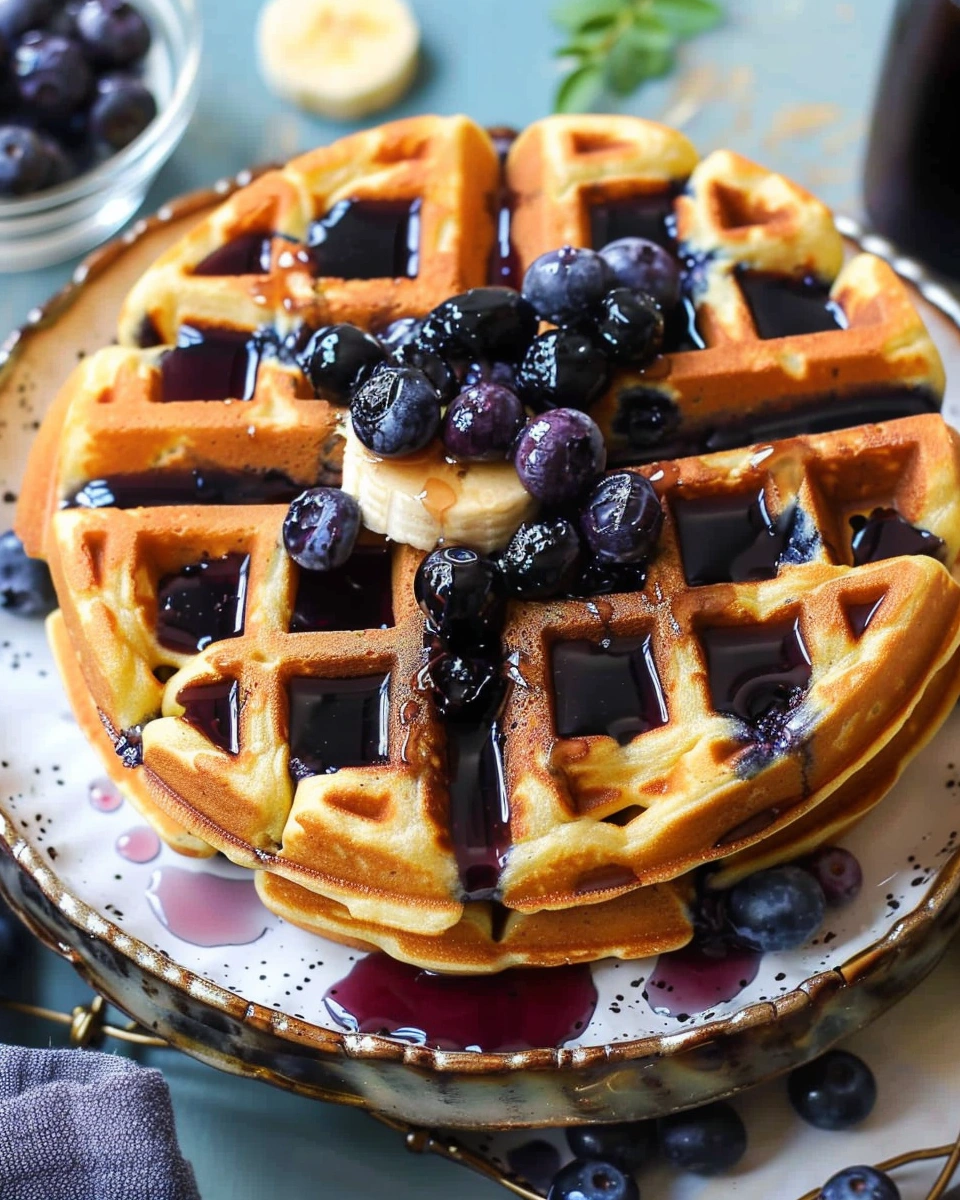 Banana Oatmeal Blueberry Zucchini Waffles