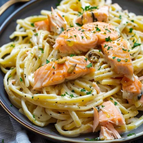 Creamy Honey Mustard Salmon Pasta