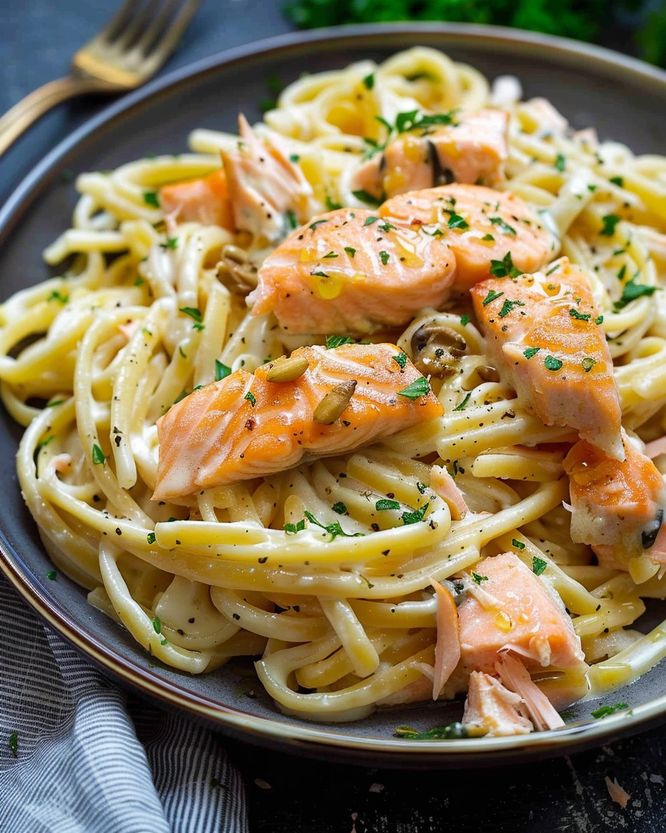 Creamy Honey Mustard Salmon Pasta