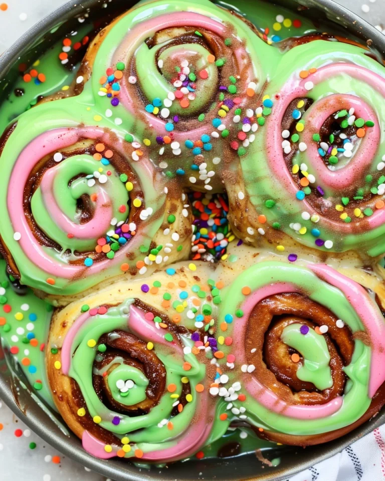 Rainbow Sprinkle Cinnamon Rolls with Green Icing