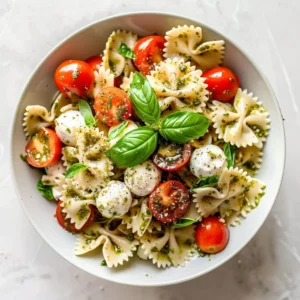 Colorful Bow Tie Pasta Salad with fresh vegetables and dressing