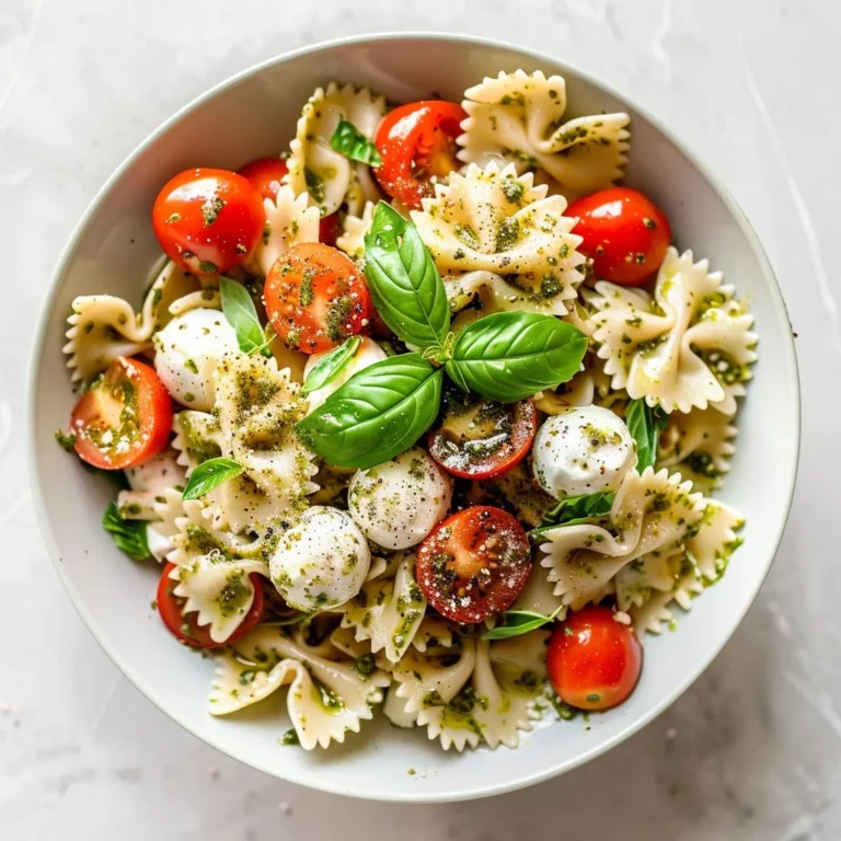 Colorful Bow Tie Pasta Salad with fresh vegetables and dressing