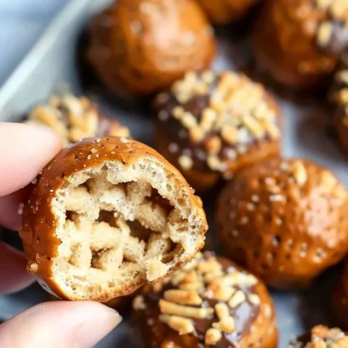 Delicious Buckeye Pretzel Bites served on a plate, perfect for snacking.