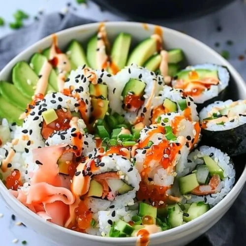 California Roll Sushi Bowl recipe with fresh ingredients and vibrant presentation.
