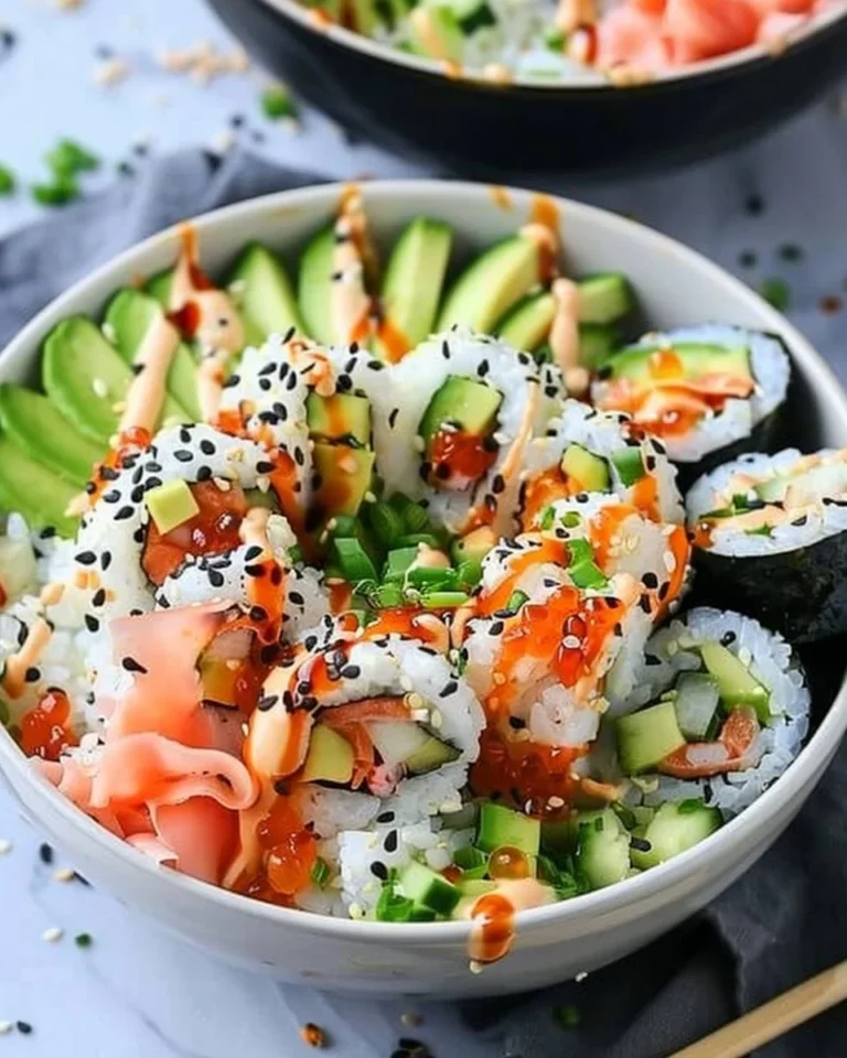California Roll Sushi Bowl recipe with fresh ingredients and vibrant presentation.