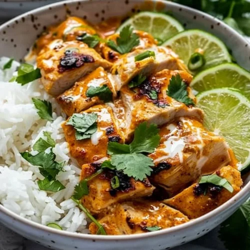 Delicious Coconut Chicken Rice Bowl ready for an easy weeknight dinner