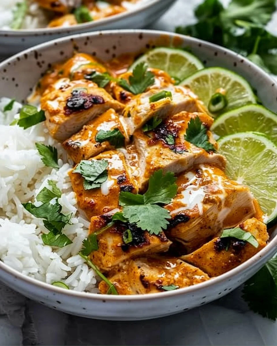 Delicious Coconut Chicken Rice Bowl ready for an easy weeknight dinner