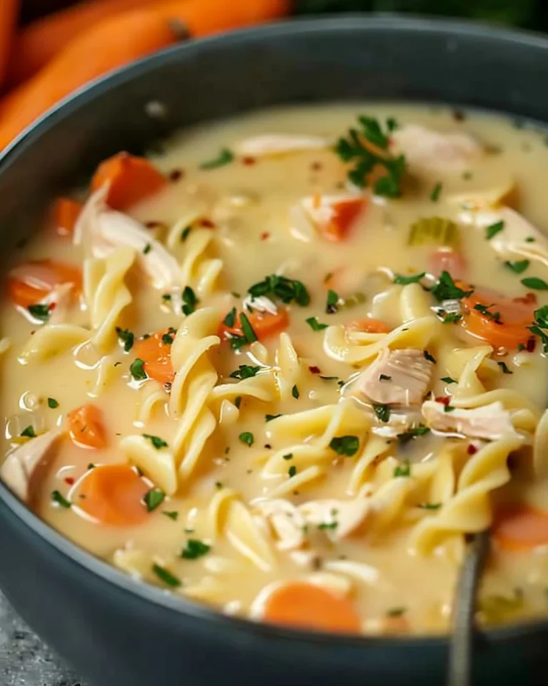 Bowl of Crack Chicken Noodle Soup with ingredients