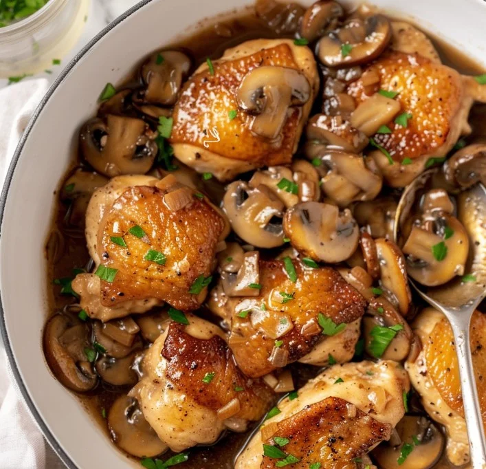 Creamy Mushroom Chicken in a skillet, ready for a quick 30-minute dinner