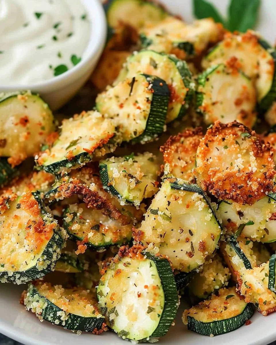 Crispy air fryer zucchini chips served in a bowl, healthy snack option.