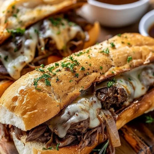 Delicious Crockpot French Dip Sandwiches made with 5 easy ingredients