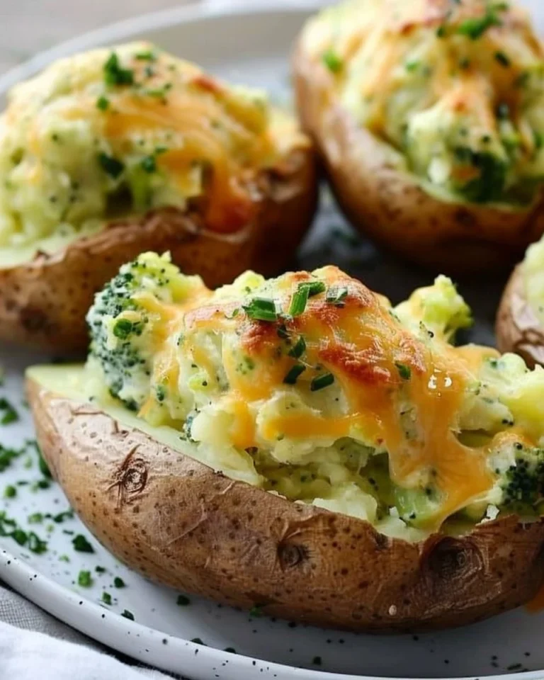 Broccoli stuffed potatoes baked to perfection, vegetarian meal option.