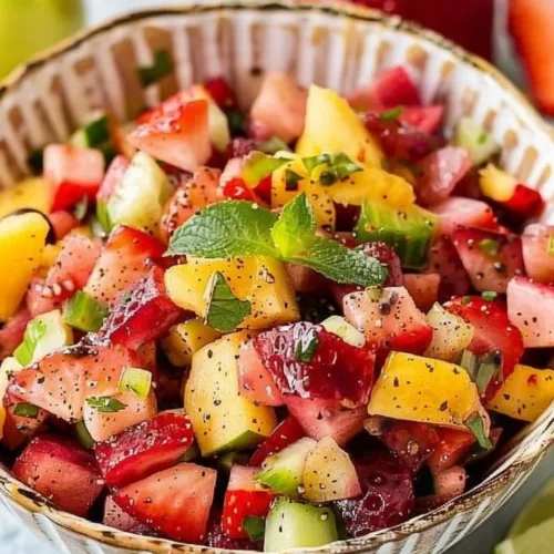 Fresh fruit salsa served with cinnamon sugar chips.