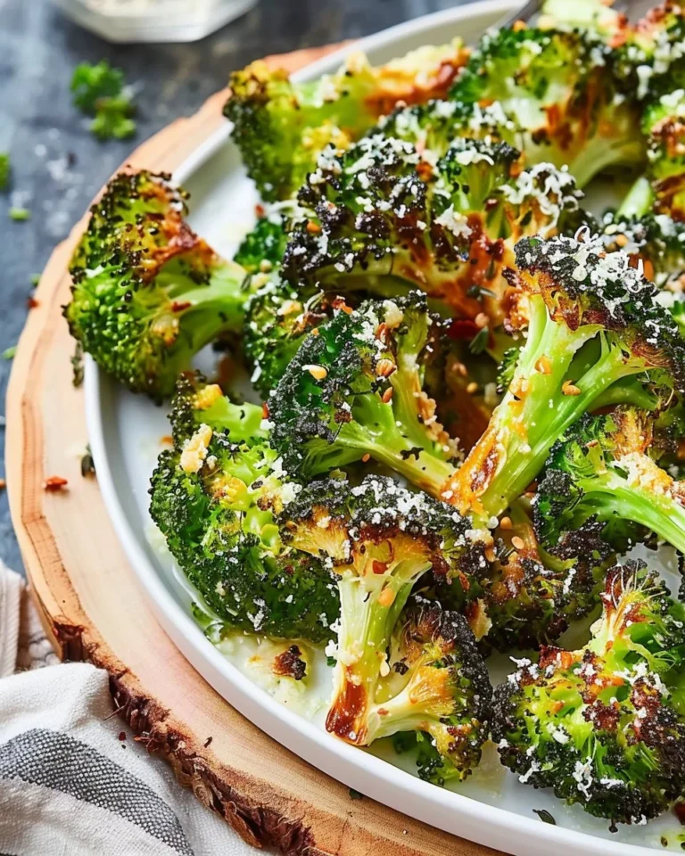 Healthy garlic parmesan broccoli dish, perfect for sides or snacks.