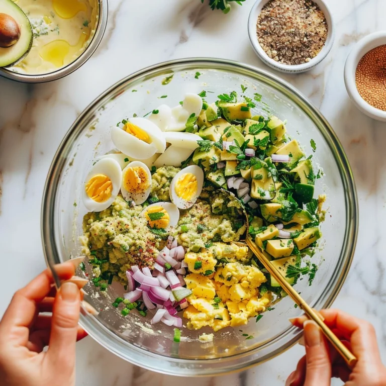 High protein avocado egg salad without mayo served in a bowl