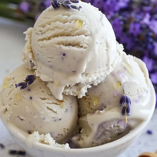 Delicious homemade Honey Lavender Ice Cream served in a bowl