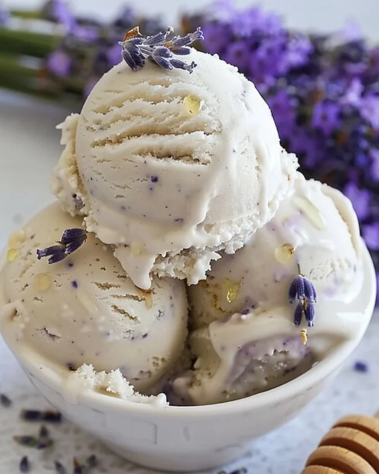 Delicious homemade Honey Lavender Ice Cream served in a bowl