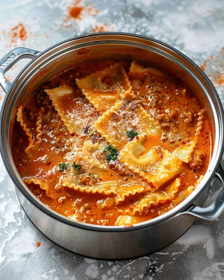 Bowl of Instant Pot lasagna soup garnished with fresh herbs