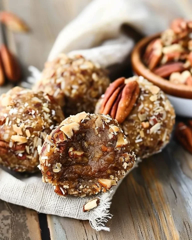 No bake pecan pie energy balls ready to enjoy as a healthy snack.
