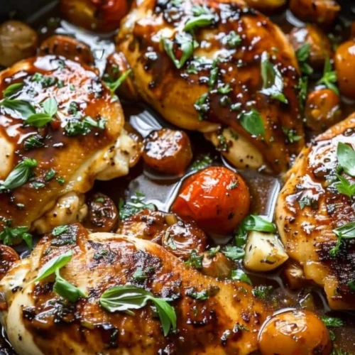 One-Pan Juicy Chicken with Balsamic Sauce ready to serve