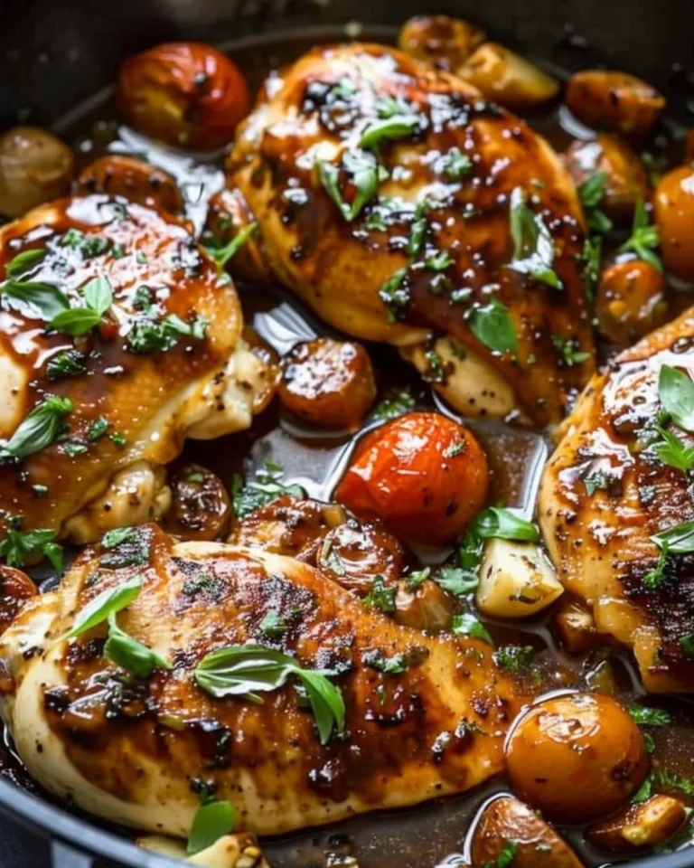 One-Pan Juicy Chicken with Balsamic Sauce ready to serve