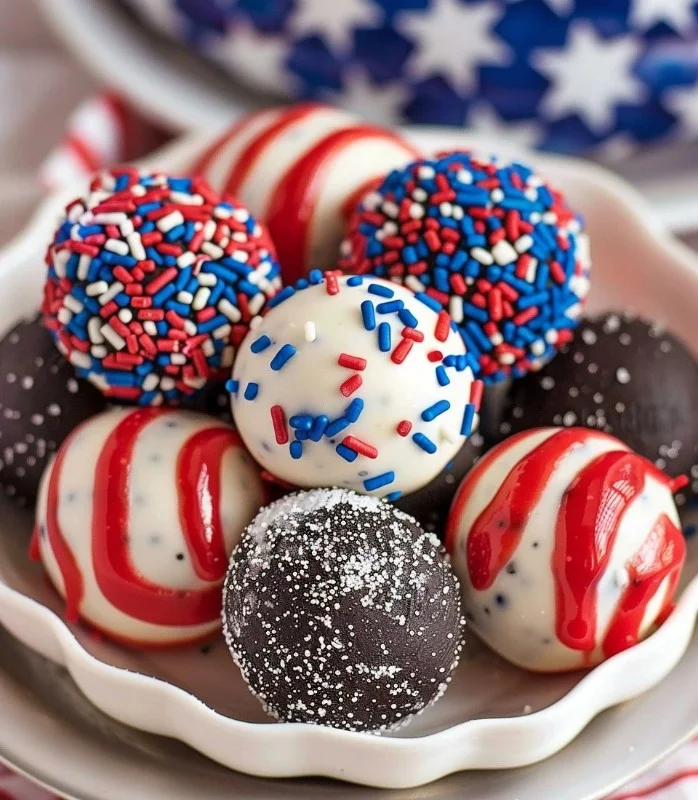 Patriotic Oreo balls for 4th of July dessert recipe