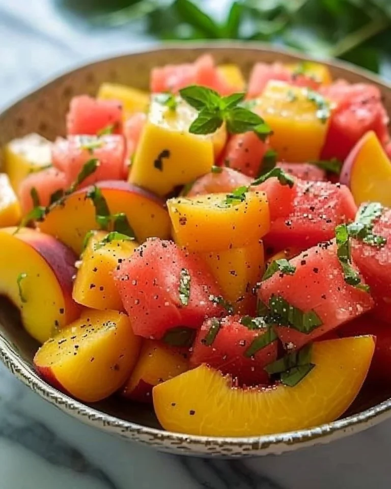 Fresh Peach Watermelon Salad with vibrant colors and juicy fruits