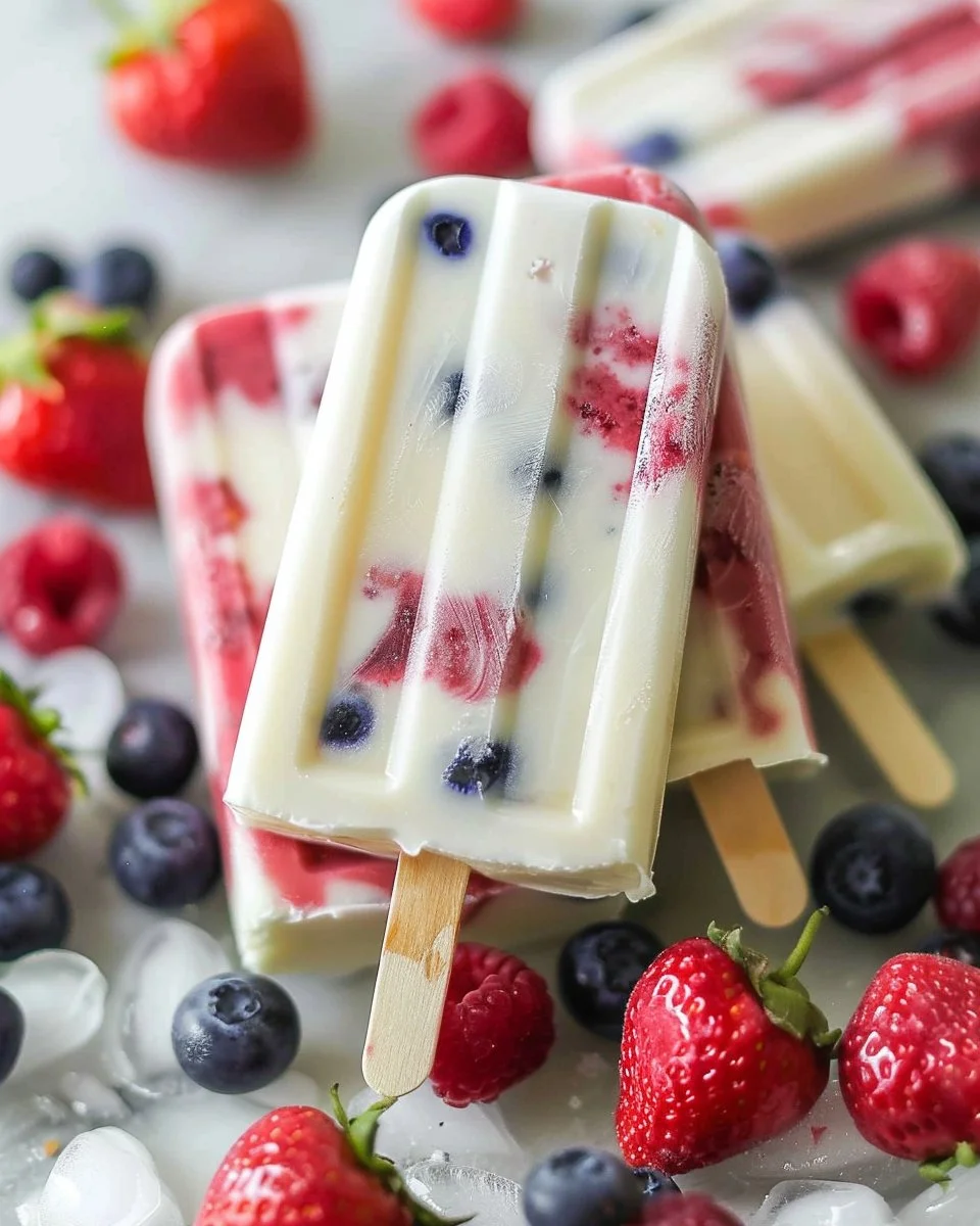 Red, White and Blue Yogurt Popsicles