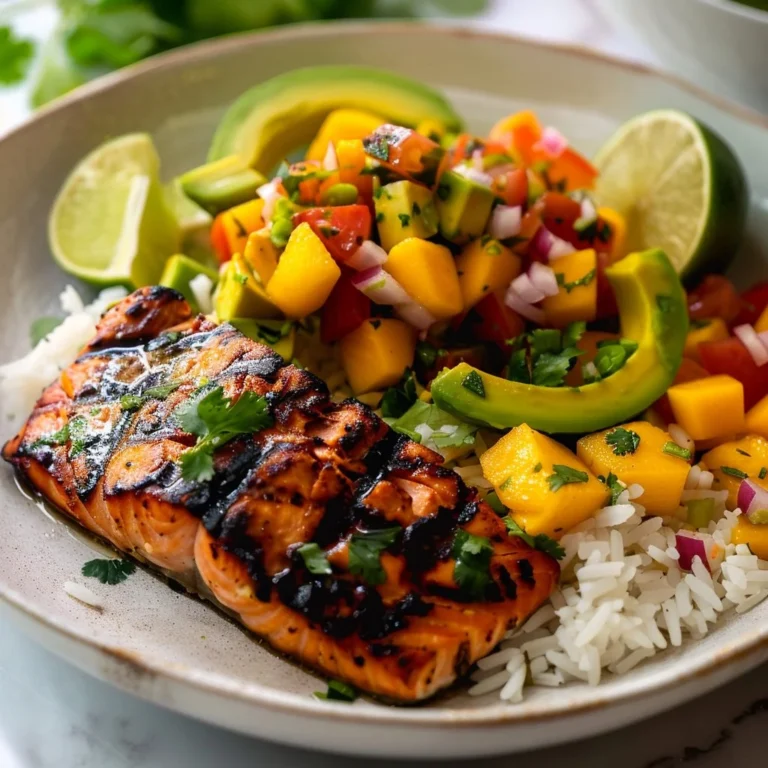 Delicious salmon fillet topped with vibrant mango salsa for a quick family dinner