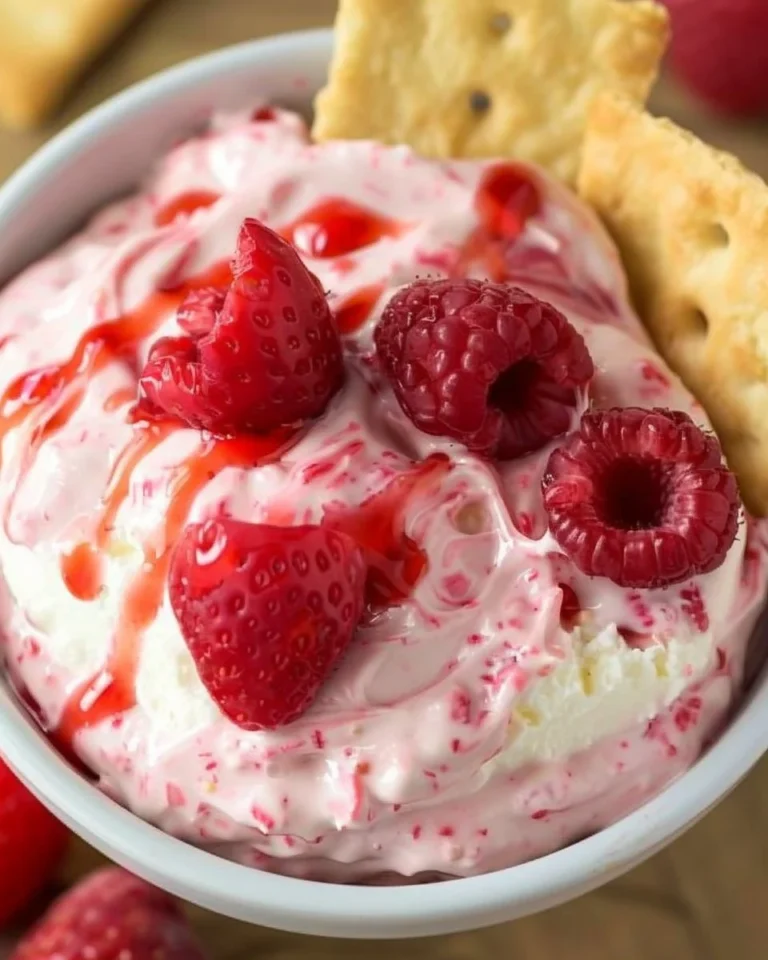 Delicious strawberry cheesecake dip served in a bowl with fresh strawberries