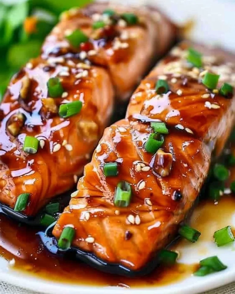 Delicious teriyaki salmon fillet served with vegetables on a plate
