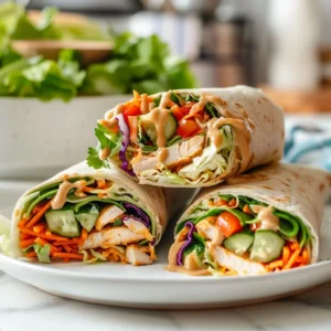 Delicious Thai Peanut Chicken Wrap with fresh ingredients