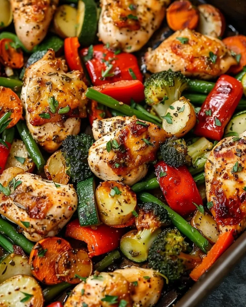 Plate of air fryer chicken with colorful mixed veggies