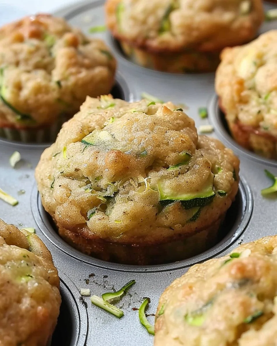 Freshly baked banana zucchini muffins on a wooden table
