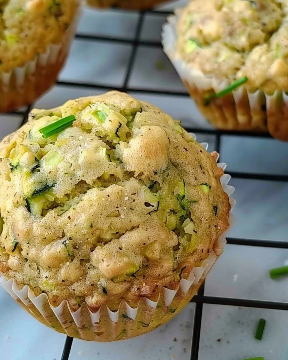 Freshly baked Banana Zucchini Muffins cooling on a wire rack