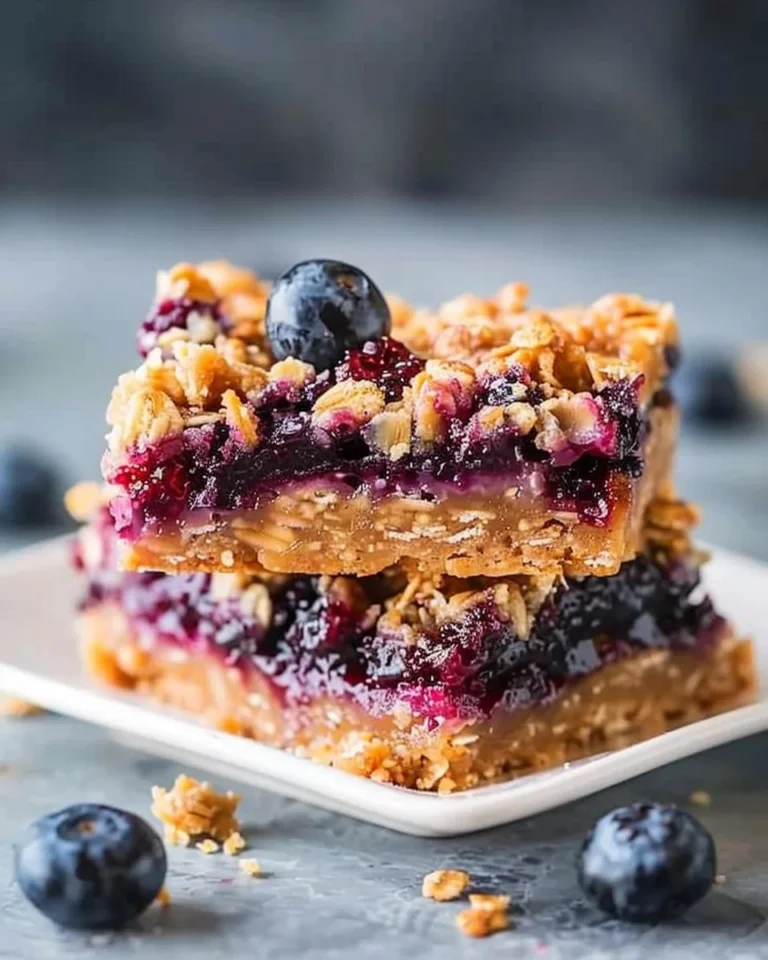 Delicious blueberry oatmeal crumble bars with a golden oat topping