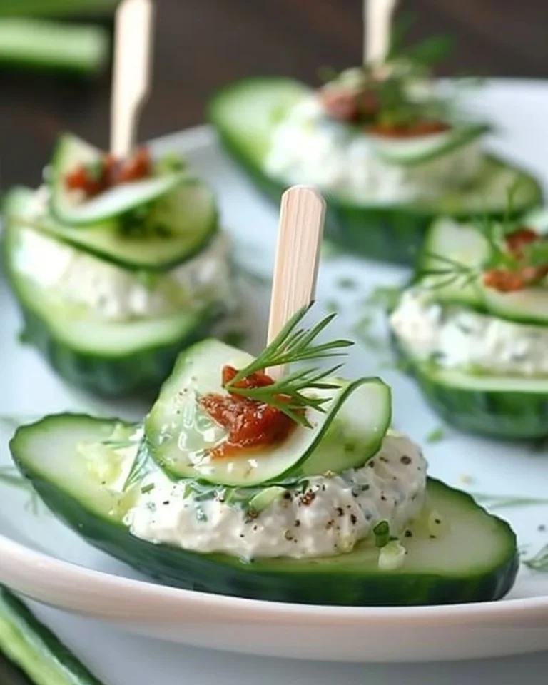 Boursin cheese stuffed cucumbers on a serving platter