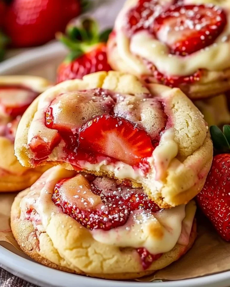 Delicious cheesecake strawberry cookies arranged on a platter.