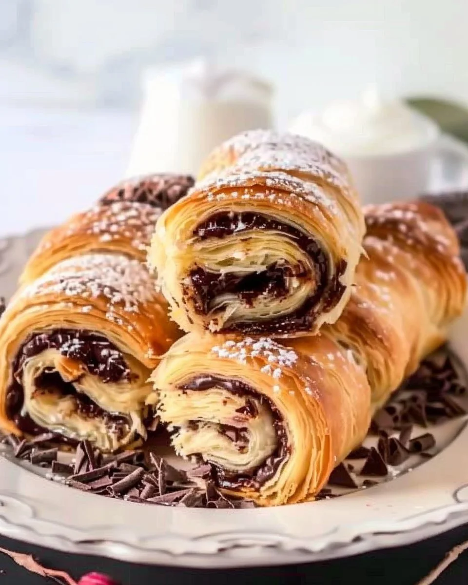 Delicious Chocolate Puff Pastry Rolls fresh from the oven