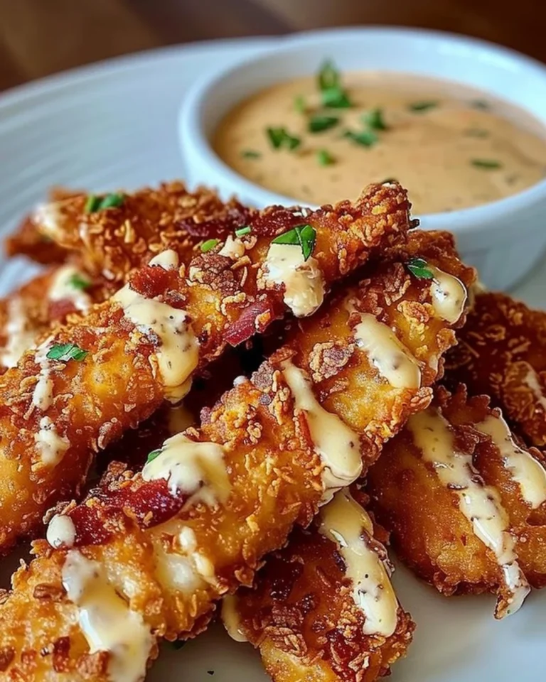 Crispy Crack Chicken Tenders served on a plate with dipping sauce
