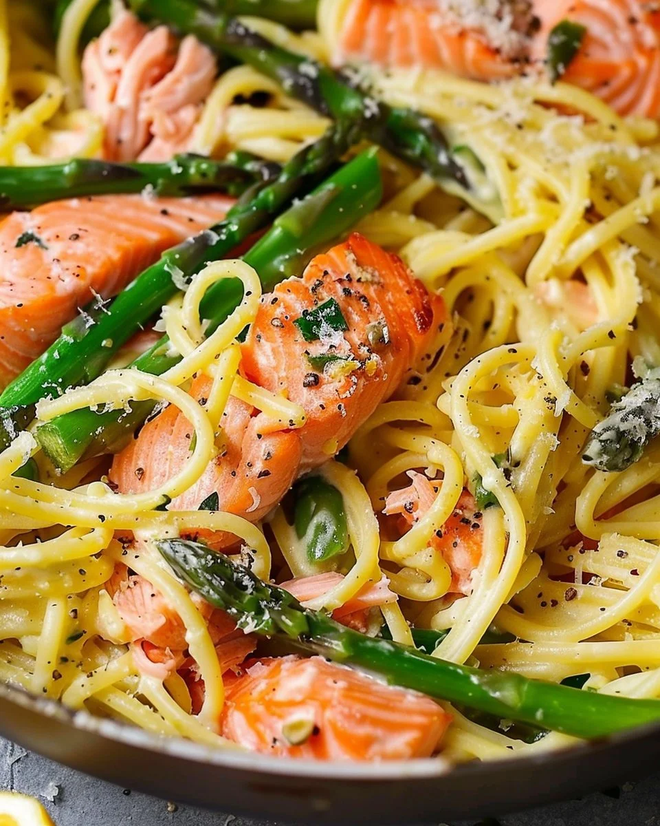 Creamy Salmon and Asparagus Pasta